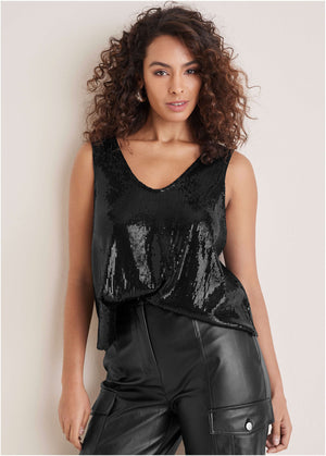 Glitter Sequin Tank - Black - thumbnail-7