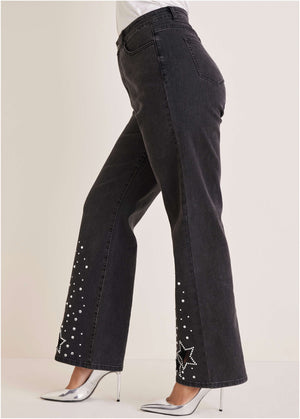 Rhinestone Embellished Jeans - Black Wash - thumbnail-10