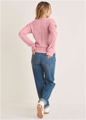 Cable Knit Cut-Out Sweater - Bleached Mauve - thumbnail-2