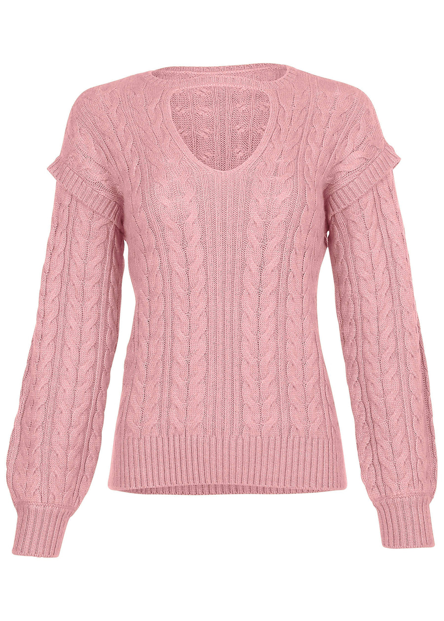 Cable Knit Cut-Out Sweater - Bleached Mauve