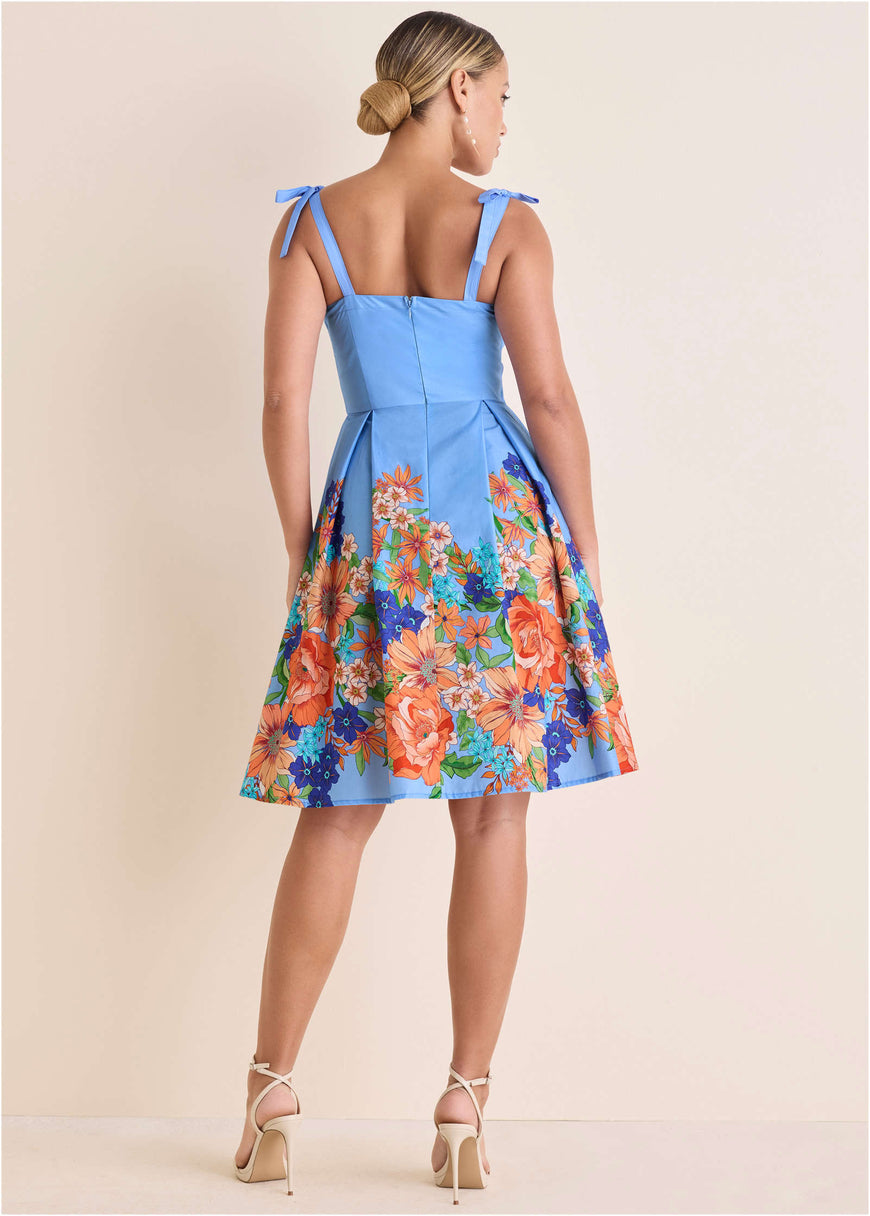 A-Line Poplin Dress - Voyage Bouquet Border Floral