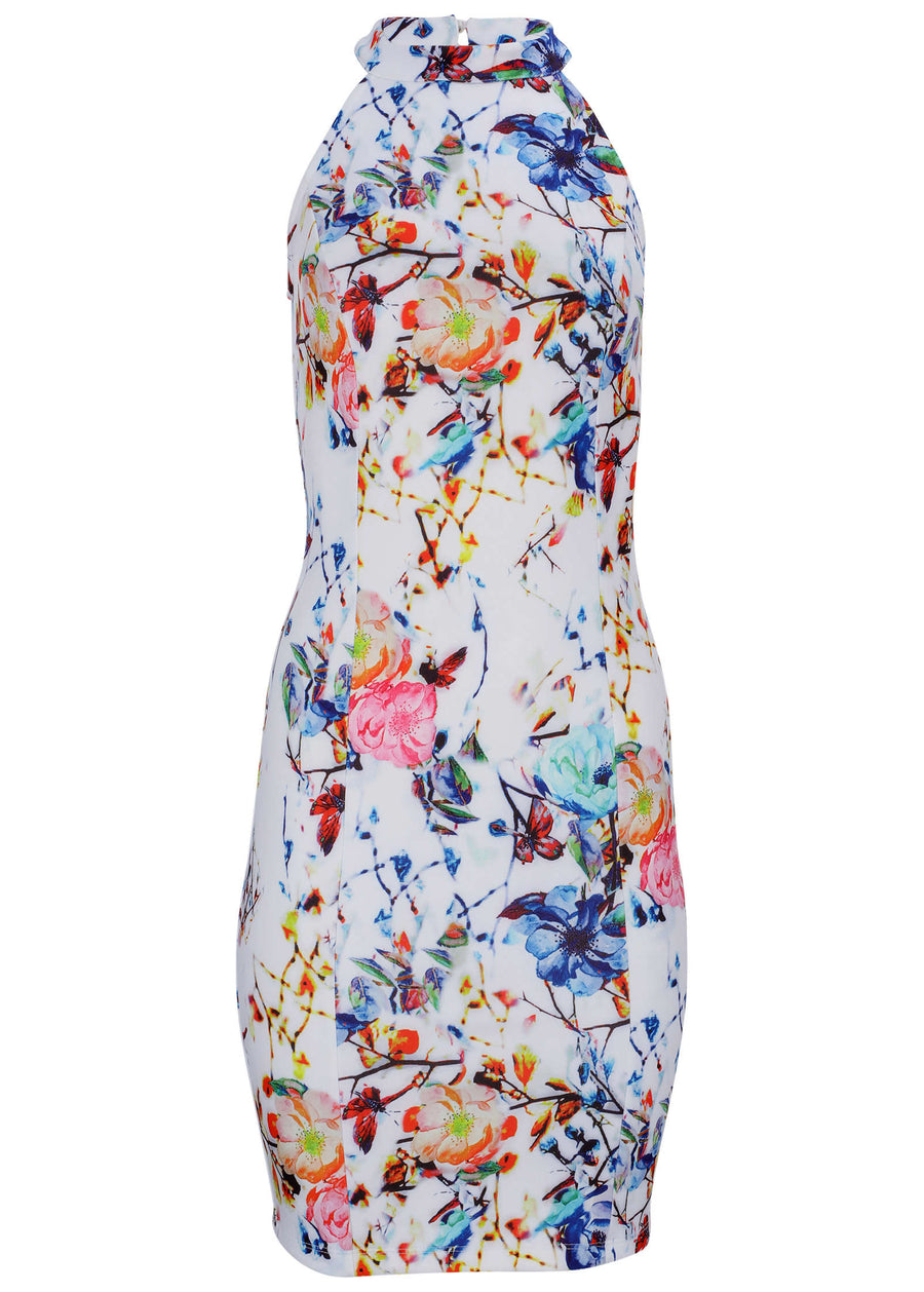 Floral Bodycon Dress - White Multi