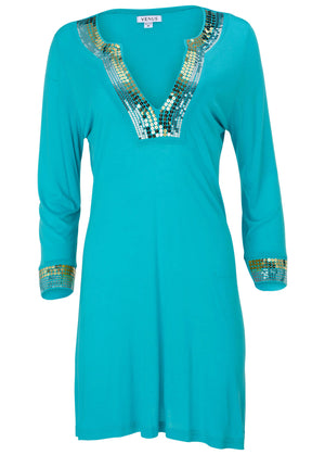 Sequin Cover-Up Dress - Aqua Reef - thumbnail-4